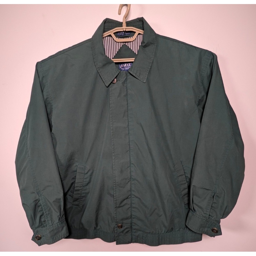 Vintage 80S La Mode Mens L Harrington Jacket Cotton Blend Forest Green Regular